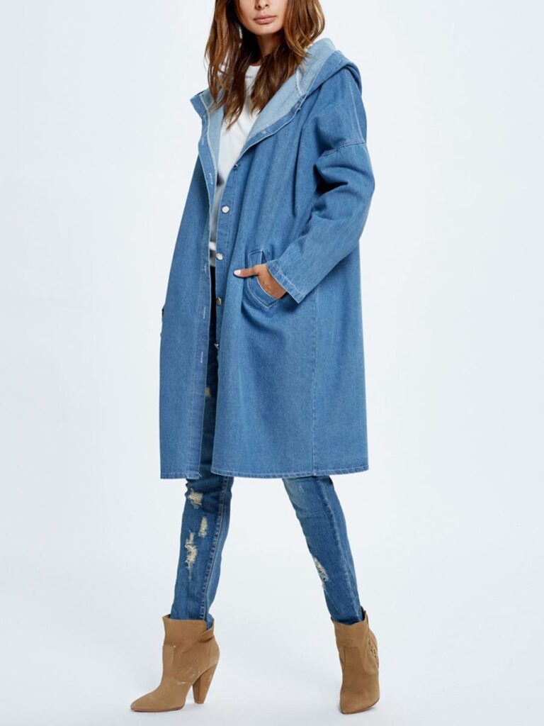 shestar wholesale street style hooded denim long windbreaker
