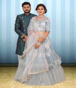 Out Blue Thread Work Indo Western and Lehenga Choli Set