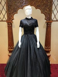 popin-V-BLACK STONE WORK BALL GOWN wedding gown on rent in Mumbai