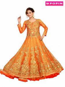 popin- ORANGE HEAVY WORK WEDDING GOWN ON RENT IN MUMBAI