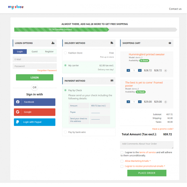 prestashop one page checkout front demo screenshots